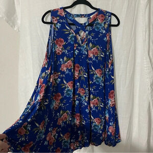 UMGEE Blue Floral Dress Tunic Top Women's Strappy Neck Sleeveless